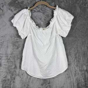 Maeve Anthropologie White Top 6 Swiss Dot Ruffle Puff Sleeve Cotton Boho Cottage